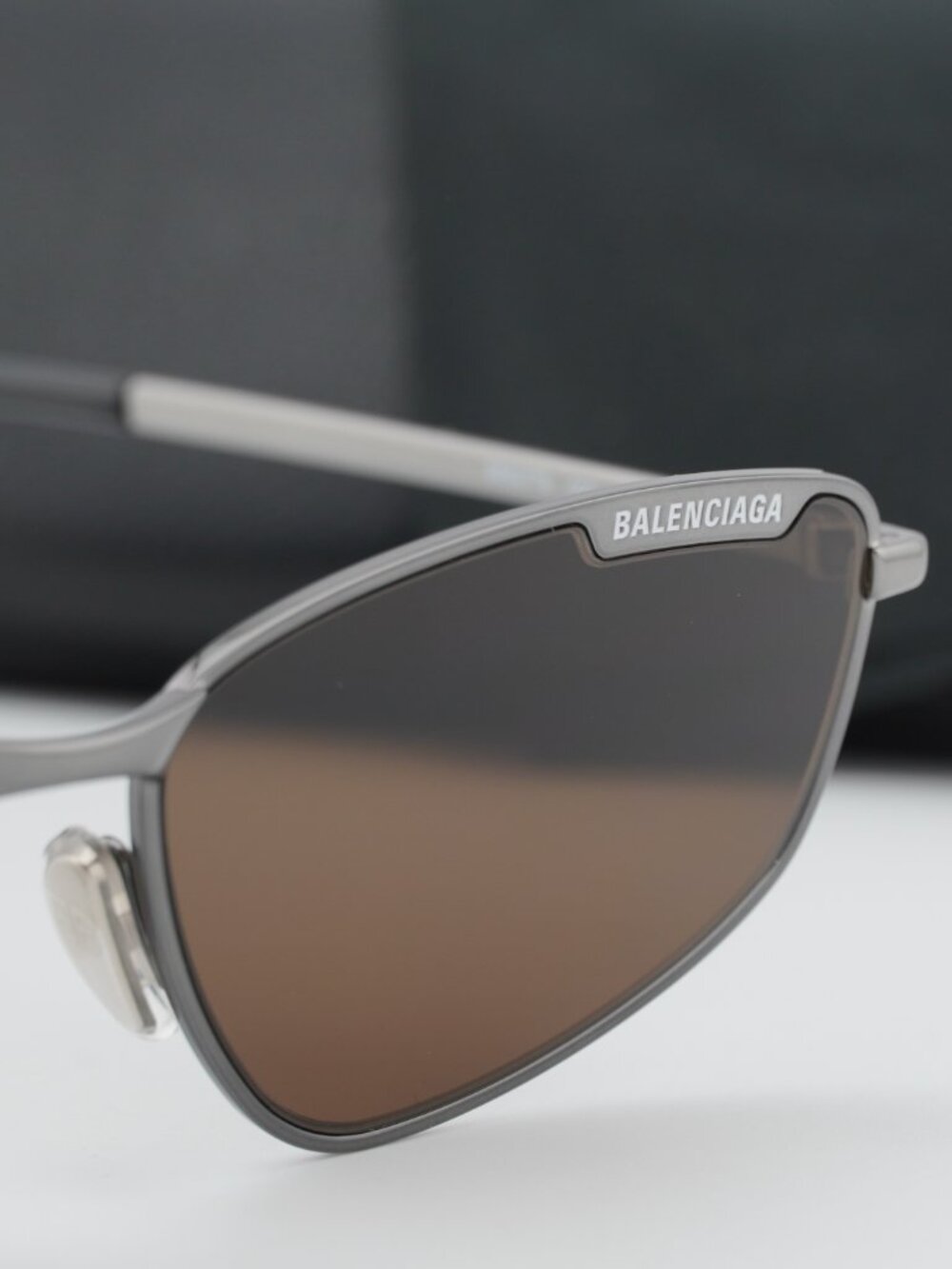 Balenciaga BB0277S 002 Unisex Rectangle Sunglasses - Ruthenium / Brown - Picture 9 of 10